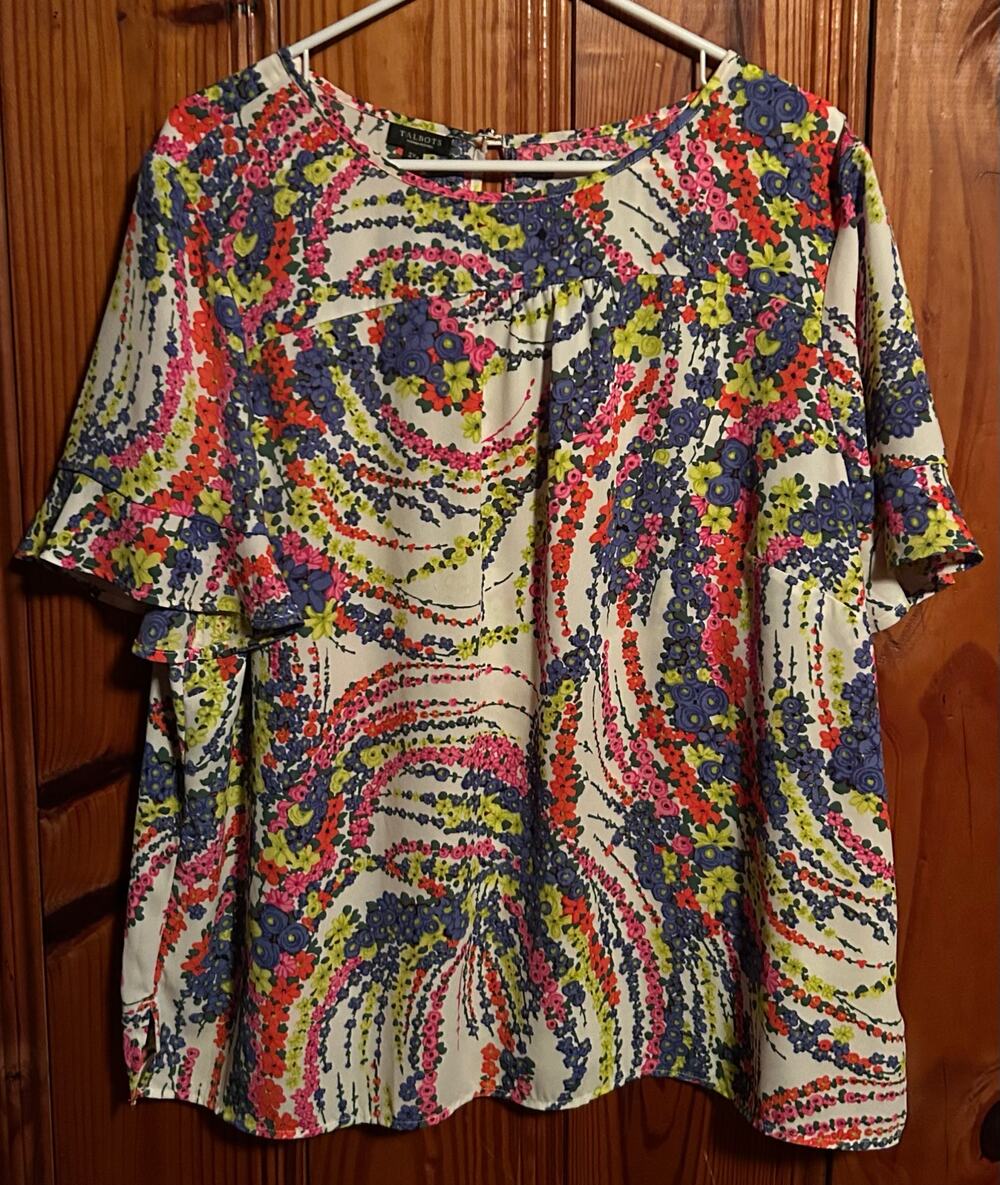 Talbots women’s multicolor blouse flutter sleeve size boho 2X petite airy flowy